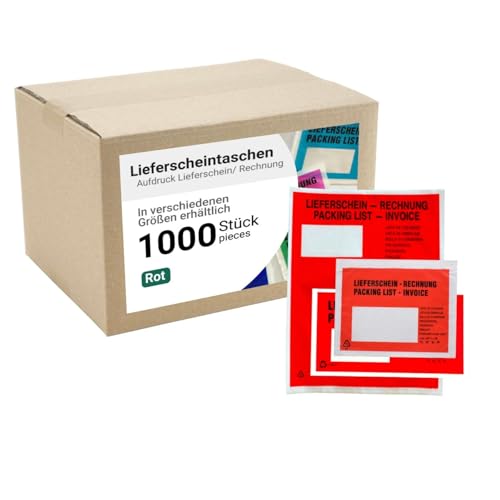 dm-folien Lieferscheintaschen C5 I 1000 Stück I Selbstklebende Versandtaschen mit Aufdruck I Rot-transparente Versandunterlagen für Lieferscheine & Rechnungen I Versandzubehör aus PP von dm-folien gmbh