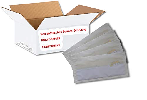 dm-folien Lieferscheintaschen DIN LANG I 1000 Stück I Selbstklebende Versandtaschen I Blanco Paketzubehör für Lieferscheine & Rechnungen I Unbedrucktes Versandzubehör aus Kraft-Papier von dm-folien gmbh