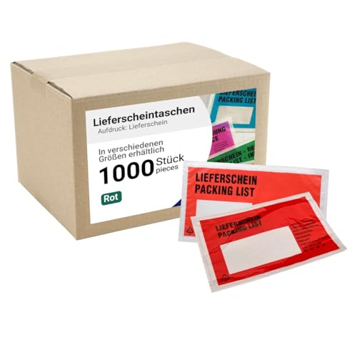 dm-folien Lieferscheintaschen DIN LANG I 1000 Stück I Selbstklebende Versandtaschen mit Aufdruck I Rot-transparente Versandunterlagen für Lieferscheine I Versandzubehör aus PP von dm-folien gmbh