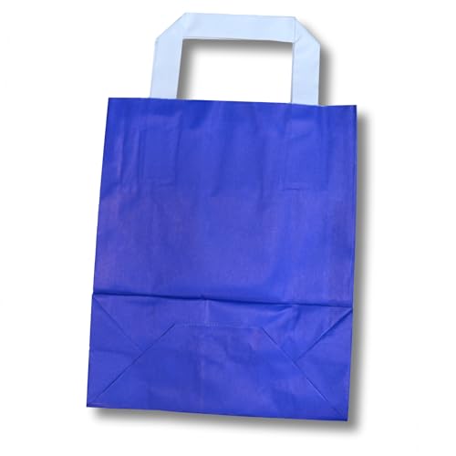 dm-folien gmbh 250 Stück Papiertragetaschen 18 x 22 cm | verschiedene Größen und Farben, 70 g/m² | bunte Papiertasche Tragetaschen Papiertüten Flachhenkel | bunt Kraftpapier (Blau, 18 x 22 cm) von dm-folien gmbh