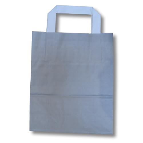 dm-folien gmbh 250 Stück Papiertragetaschen 18 x 22 cm | verschiedene Größen und Farben, 70 g/m² | bunte Papiertasche Tragetaschen Papiertüten Flachhenkel | bunt Kraftpapier (Grau, 18 x 22 cm) von dm-folien gmbh