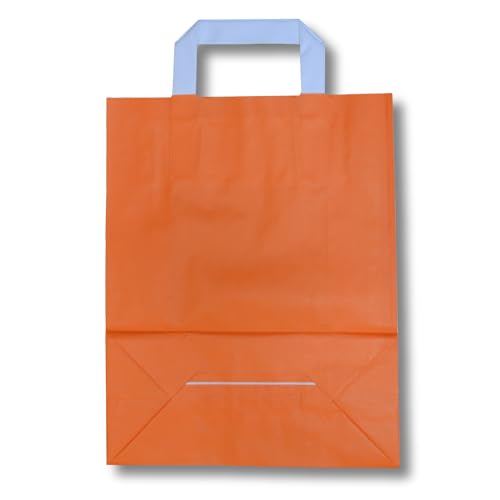 dm-folien gmbh 250 Stück Papiertragetaschen 18 x 22 cm | verschiedene Größen und Farben, 70 g/m² | bunte Papiertasche Tragetaschen Papiertüten Flachhenkel | bunt Kraftpapier (Orange, 18 x 22 cm) von dm-folien gmbh