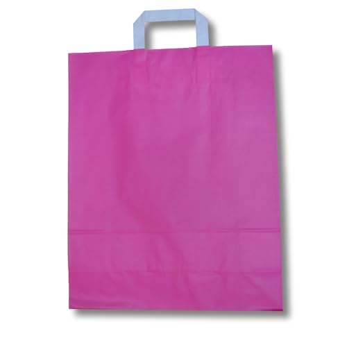 dm-folien gmbh 250 Stück Papiertragetaschen 18 x 22 cm | verschiedene Größen und Farben, 70 g/m² | bunte Papiertasche Tragetaschen Papiertüten Flachhenkel | bunt Kraftpapier (Pink, 18 x 22 cm) von dm-folien gmbh