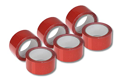 dm-folien gmbh 6 x Farbiges Klebeband/Verpackungsband aus Polypropylen [PP] - Leise abrollendes Packband mit Acrylatkleber (Rot) von dm-folien gmbh