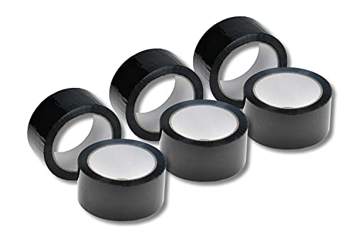 dm-folien gmbh 6 x Farbiges Klebeband/Verpackungsband aus Polypropylen [PP] - Leise abrollendes Packband mit Acrylatkleber (Schwarz) von dm-folien gmbh