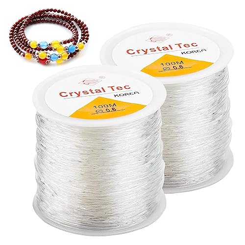 Elastische Stretchschnur, 2 Rollen 0.6mm Transparent Schmuckfaden, Elastisch Schmuckfaden, Perlenkordel für Armband, Gummibänder Nylonfaden für Perlenschmuck Armbänder Bastelarbeit(200 Meter) von dogmoon