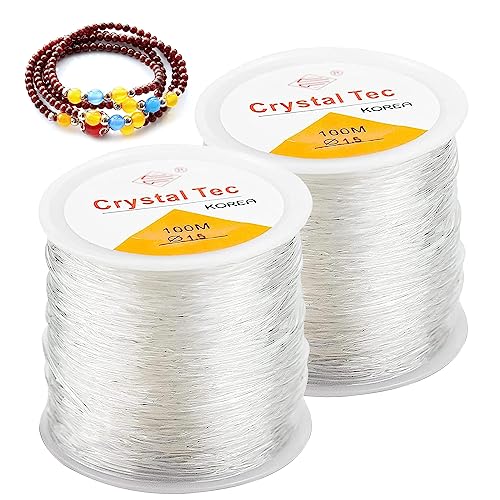 Elastische Stretchschnur, 2 Rollen 1.5 mm Transparent Schmuckfaden, Elastisch Schmuckfaden, Perlenkordel für Armband, Gummibänder Nylonfaden für Perlenschmuck Armbänder Bastelarbeit(200 Meter) von dogmoon