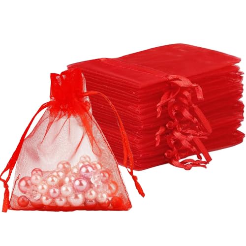 Organza Beutel mit Kordelzug, 50 Stück 17 × 23 cm Geschenk Hochzeit Säckchen, Organza Geschenk Schmuckbeutel, Organza Schmuckbeutel, Hochzeit Bonbonsbeutel für Hochzeit Oder Fest Party(Weinrot) von dogmoon