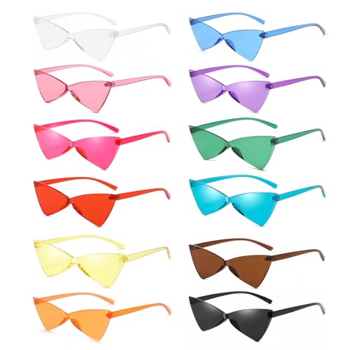 dogmoon Party Brillen, 12 Stück Dreieck Sonnenbrille, Lustige Partybrillen, Randlose Party Sonnenbrille für Herren Damen Party Kostümzubehör(12 Farben) von dogmoon