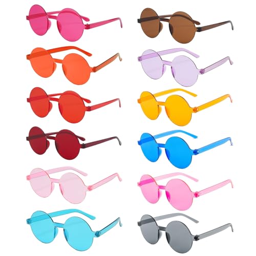 dogmoon Party Brillen, 12 Stück Kreisförmig Sonnenbrille, Lustige Partybrillen, Randlose Party Sonnenbrille für Herren Damen Party Kostümzubehör(12 Farben) von dogmoon