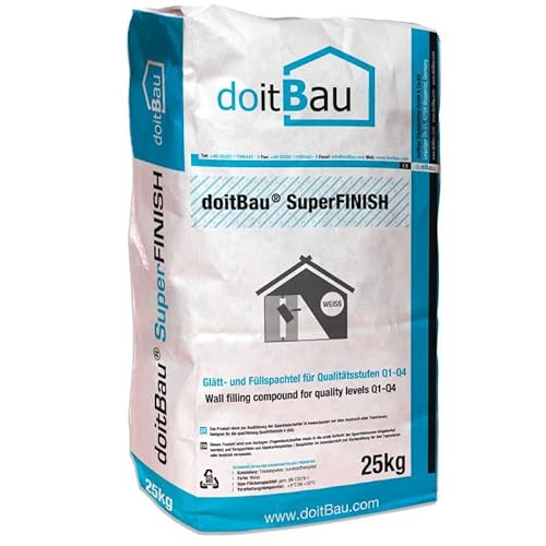 doitBau 12x SuperFINISH Glätt- und Füllspachtel 25kg Profi Feinspachtelmasse Glättspachel - superglatt - strahlend weiß - glätten und füllen - Gipsspachtel Wandfüller Wandspachtelmasse von doitBau