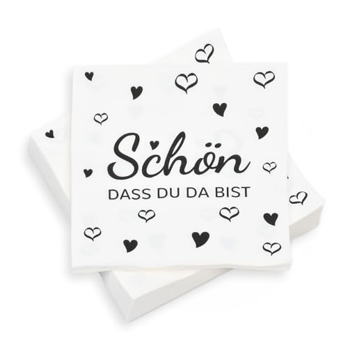 100Stück Servietten Schön dass du da bist mit Gold Herz, Hakiwina Party Tischdeko für Hochzeit Taufe Konfirmation Kommunion 3-Lagig Papierserviette Einweg Napkins Tisch Deko, 33x33cm von doneches