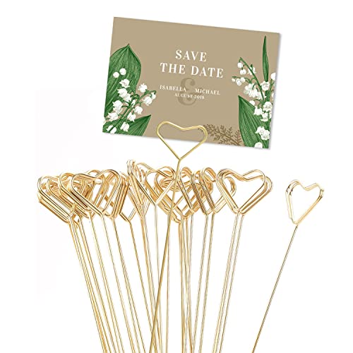 30 Stück Tischkartenhalter aus Metalldraht, Blumen Plektren Clips Goldener Basteldraht Ringschlaufe Fotoklammer Memo für Tafelaufsätze Hochzeit Party (Heart Shape) von dordol