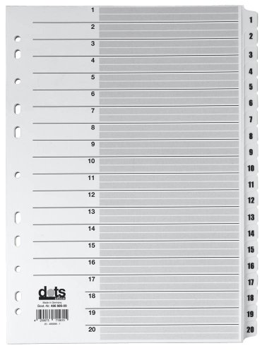 dots Zahlen - Register 1-20 / Vollformat DIN A4 / Karton 170 g/m² / 20-teilig von dots