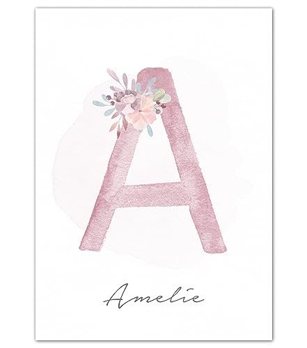 double critical Wandbilder Kinderzimmer Poster Name personalisiert Bild Babyzimmer Einhorn Poster Mädchen Wanddeko A4 A3 Rosa Beige von double critical