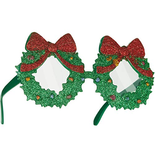 dressforfun 302776 - Spaßbrille Weihnachtskranz mit Schleife, grüne und rote Glitzeroptik von dressforfun