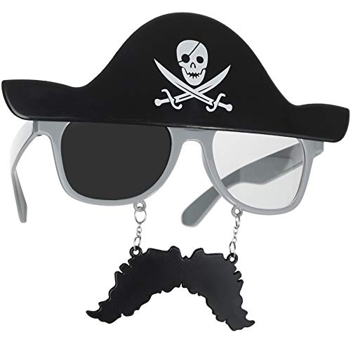 dressforfun 302782 Spaßbrille Pirat mit Schnurrbart, Abbildung eines Piratenhuts mit Totenkopf und Säbeln von dressforfun