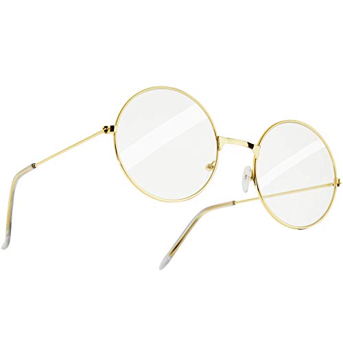 dressforfun 303428 Runde Retro Brille mit goldenem Rahmen, ohne Stärke, Einheitsgröße, ideal zum Verkleiden, z.B. als Weihnachtsmann von dressforfun