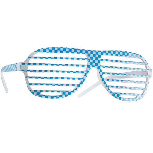 dressforfun retro Brille, Party Sonnenbrille, kariertes Gestell, für 90er Jahre Party, Oktoberfest, Ballermann Mottopartys, Fotobox Accessoires, Festival Gadget - Gitterbrille blau/weiß, 1 Stück von dressforfun