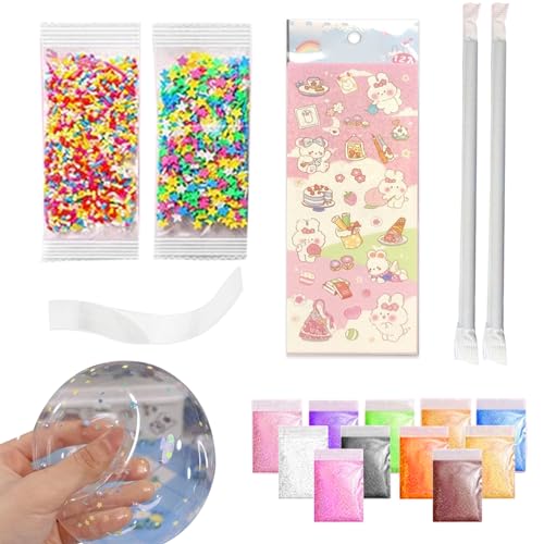 Transparentes Band Nano Tape Bubbles Kit Zubehör aufblasbares Nano-Klebeband mit mehrfarbiger Füllung, 2 Stroh für die DIY-Bubbles-Party für Kinder von dsbdrki