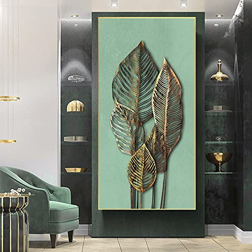 Abstrakte Blatt Goldene Linie Kunst Luxus Poster Und Drucke Leinwand Malerei für Korridor Moderne Wohnwand Dekor Wandbilder 90x180cm Rahmenlos von dsdsgog