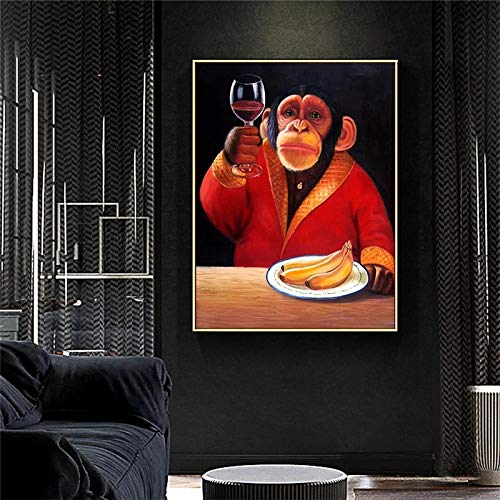 dsdsgog Affe Schimpanse Trinken Wein Rauchen Wandkunst Leinwand Malerei Tierbild Poster und Drucke für Wohnzimmer Wohnkultur 50x70cm Rahmenlos von dsdsgog