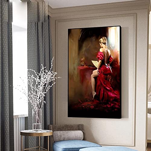 dsdsgog Moderne Sexy Frau Malerei Auf Leinwand Poster und Drucke Rotes Kleid Mädchen Lesen Wandkunst Bild Für Wohnzimmer Wohnkultur 70x100cm Rahmenlos von dsdsgog