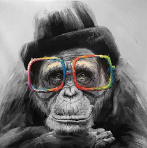 dsdsgog Affe mit Brille Nordic Art Leinwand Poster und Drucke Schwarz-Weiß-Tiere Gemälde an der Wand Art Monkey Bild 80 x 80 cm rahmenlos von dsdsgog