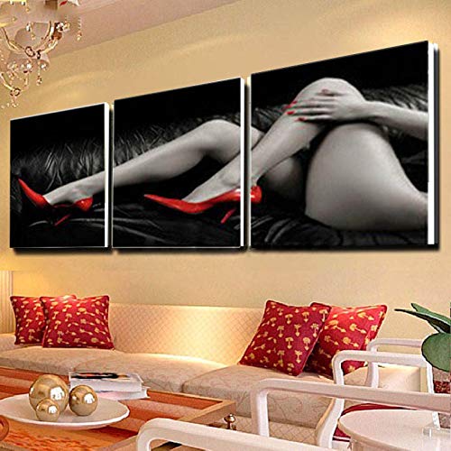 dsdsgog Sexy Lady Leinwand Malerei moderne rote Schuhe mit hohen Absätzen Wandkunst Bilder für Wohnkultur Wohnzimmer Schlafzimmer Druckgrafik 40x40cmx3 rahmenlos von dsdsgog