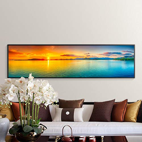 dsdsgog Sonnenaufgang Meer Berg Bilder Moderne Landschaft Poster und Drucke Wandkunst Leinwand Gemälde für Wohnzimmer Cuadros Dekor 70x250cm Rahmenlos von dsdsgog