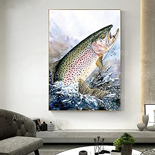 dsdsgog Vintage Bilder auf Leinwand Fisch Drucke Forelle Wandkunst Leinwand Malerei Poster Und Drucke Galerie Wohnzimmer Wohnkultur 50x70cm Rahmenlos von dsdsgog