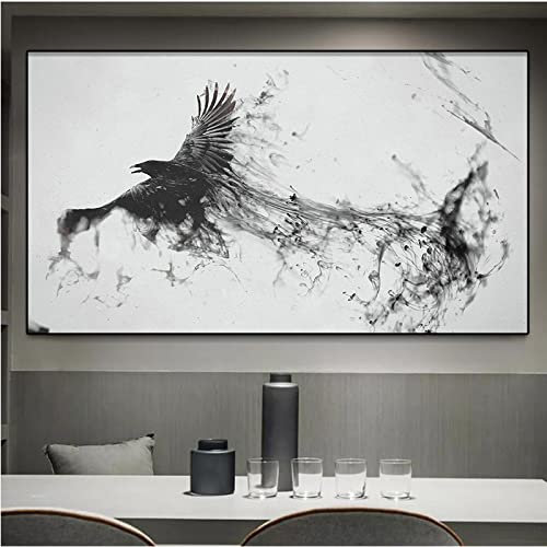 dsdsgog Wandkunst Malerei Aquarell Krähe Tier Nordic Poster Und Drucke Schwarz Weiß Leinwand Bilder Für Wohnzimmer Bar Dekor 70x120cm Rahmenlos von dsdsgog