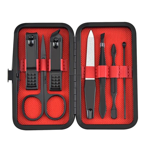 dsmsdre 7/8/9-Teiliges Nagelknipser-Set, Edelstahl-Schere, Pinzette, Ohrstöpsel, Hand-Fußpflege-Werkzeug-Set, 7-Teilig, Rot,7pcs Red von dsmsdre