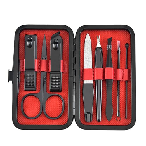 dsmsdre 7/8/9-Teiliges Nagelknipser-Set, Edelstahl-Schere, Pinzette, Ohrstöpsel, Hand-Fußpflege-Werkzeug-Set, 7-Teilig, Rot,8pcs Red von dsmsdre