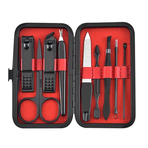 dsmsdre 7/8/9-Teiliges Nagelknipser-Set, Edelstahl-Schere, Pinzette, Ohrstöpsel, Hand-Fußpflege-Werkzeug-Set, 7-Teilig, Rot,9pcs Red von dsmsdre