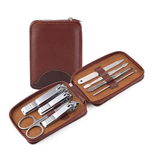 dsmsdre 8-Teiliges Nagelknipser-Set, Tragbare Nagelfeile Aus Edelstahl, Pinzette, Nagelknipser, Professionelle Schere Mit Maniküre-Cutter In Box, Hellkaffee,Light Coffee von dsmsdre