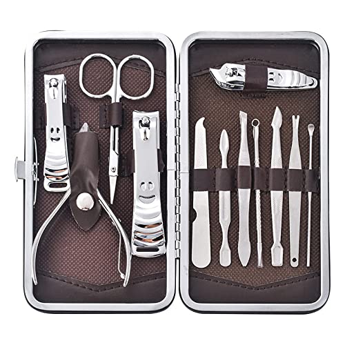 dsmsdre Maniküre-Set Und Pediküre-Set, Schere, Pinzette, Messer, Ohrstöpsel, Allzweck-Nagelknipser-Set, Nagelpflege-Werkzeug-Set Aus Edelstahl, 12-TLG.,12pcs von dsmsdre