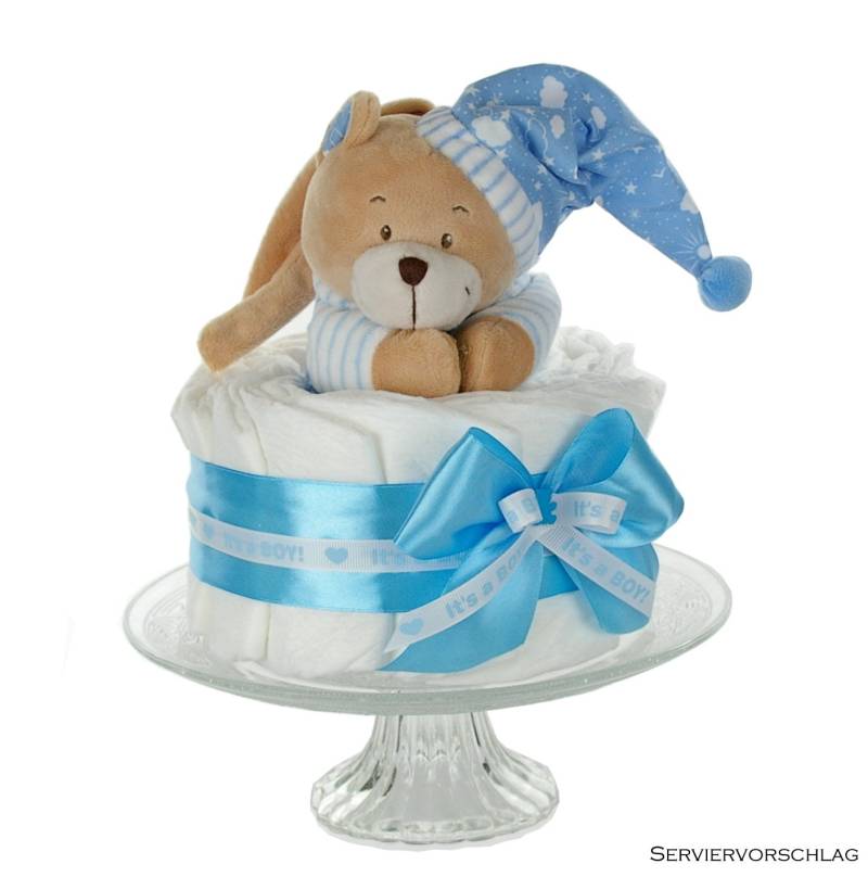 Pampers Windeltorte Blau| Its A Boy Mit Süßer Musikspieluhr Bär | Geschenk Zur Geburt Baby Junge von dubistda