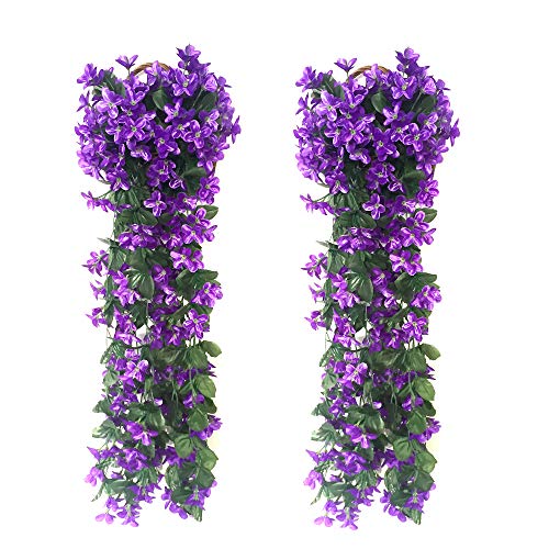 duisoad 2 Stück Hängenden Künstlich Veilchen,Künstliche Blumen Veilchen Girlande Kranz Simulation Silk Blume Rattan für Ihr Zuhause, Hochzeiten, Garten, zur Dekoration - violett von duisoad