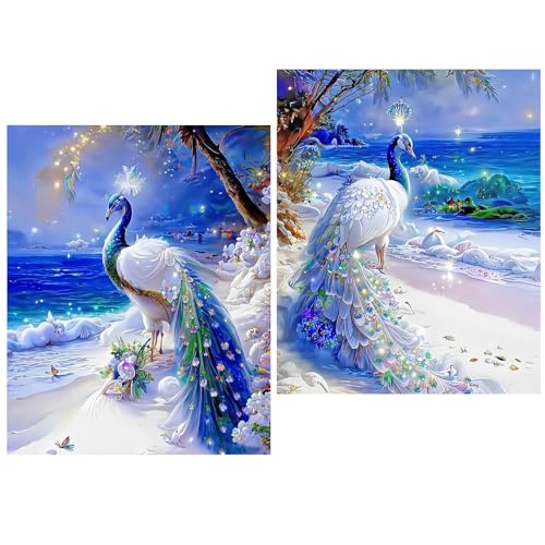 duisoad 2 Stück Diamond Painting Pfau, Diamond Painting Erwachsene 5D Diamant Painting Diamond Painting Set für Erwachsene, Kinder, Heimdekoration, Bastelarbeiten von duisoad