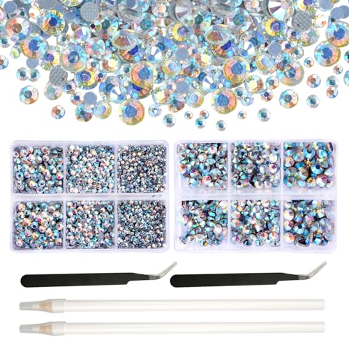 duisoad 6600 Strasssteine Nägel Strasssteine Nägel Nail Art Glitzersteine Nägel Stück mit Pick-up-Pinzette und Strass-Pick-up-Punktstift für Nagelkunst, DIY-Kunsthandwerk und Schmuckherstellung von duisoad