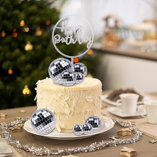 duisoad 9 Stück Disco Kugel Tortenaufleger Discokugel Tortendeko Disco Cupcake Topper für 70er Jahre Disco Party Zubehör von duisoad