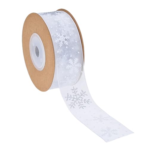 duoyif Dekoband Weiße 2,5cm 9m Geschenkband Organzaband, Chiffon Band Schleifenband, Organza Dekoband Für Weihnachten Hochzeit Deko Geschenkverpackung Geburtstag Bastelarbeiten (Weiße Schneeflocke) von duoyif