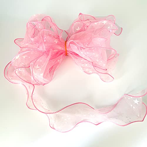 duoyif Organzaband Spitzenband Dekoband, 6cm x 5m Organza BäNder Mit Glitzer Sternen, Geschenkband Spitzenborte FüR Hochzeit Deko Handwerk NäHen DIY Kleidungs Geschenkverpackung (rosa) von duoyif