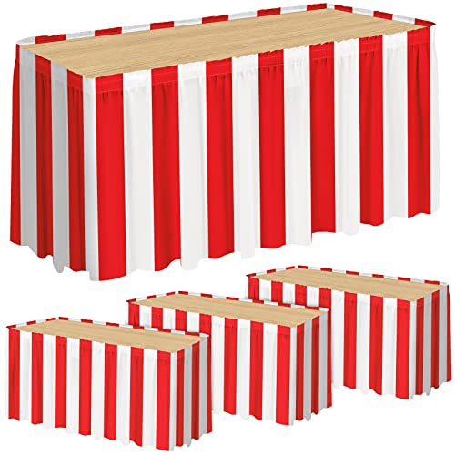 durony 4 Packungen Rot und Weiß Gestreift Tischrock Zirkus Thema Party Supplies Karneval Tischrock für Karneval Zuhause Party Dekoration, 165 x 30 Zoll von durony