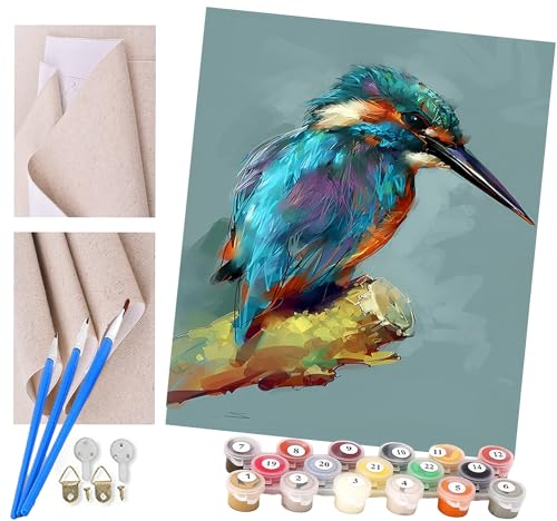 ToeTs DIY Malen nach Zahlen Erwachsene Anfänger Kinder Gouache-Eisvogel-Tier Acryl Stress Weniger Anzahl Malerei Geschenke Schlafzimmer Wohnzimmer Wohnkultur von dutis