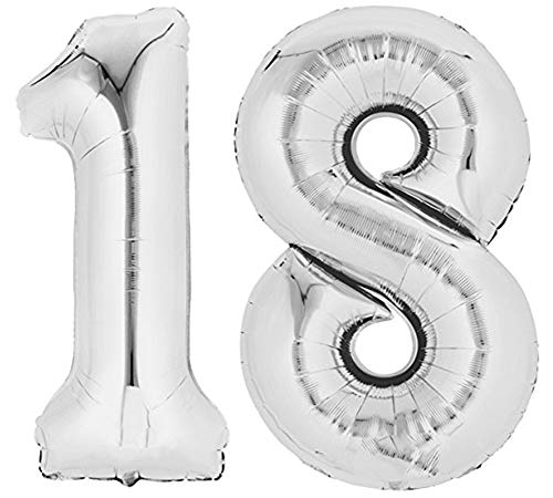 TopTen Folienballon Zahl 18 XL Silber ca. 70 cm hoch - Zahlenballon für Ihre Geburstagsparty, Jubiläum oder sonstige feierliche Anlässe (Zahl 18) von dutis