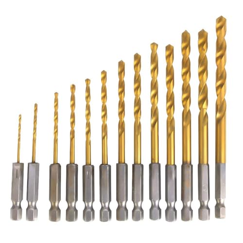 Bohrer Set, 13 Stück 1/4 Zoll Hex Shank High Speed ​​Steel Drill Kit, 1,5-6,5mm High Speed ​​Steel Schnellwechsel Metallbohrer Bits for Holz Kunststoff Metall Aluminium von dvegGEE