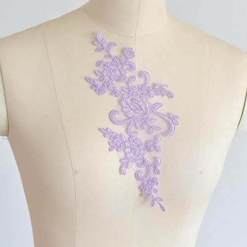 Kleider-Applikation, 1 Paar Blumen-Aufnäher for Aufnähen, Stickapplikation, Reparatur for Brautkleider, 25 x 12 cm(Light Purple) von dvegGEE