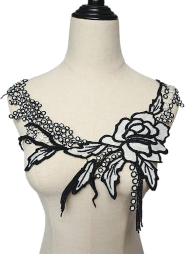 Kleider-Applikation, schwarz-weißer Stoff, Blumen-Punktkragen, besticktes Hochzeitskleid, Aufnäher for Aufnähen for Kleid, DIY-Dekorations-Applikation von dvegGEE